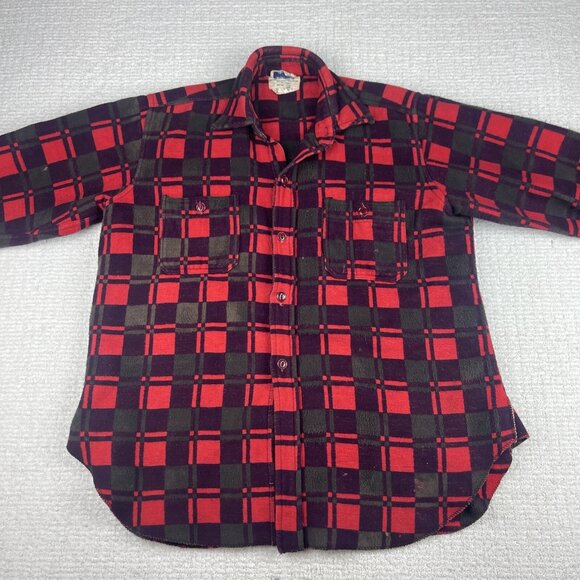 Vintage Champion Flannel Shirt Mens Size 15 1/2 Red 1970 Distressed Plaid (Read - Picture 14 of 16